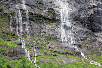 Fototapeta na wymiar The Seven Sisters Waterfall in Geiranger Fjord, Norway
