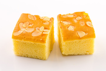 Butter cake on white background
