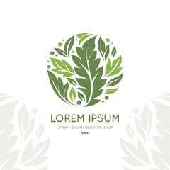 Green leaves emblem template with organic and abstract vector elements. Can be used for logo and monogram. Great for invitation, flyer, menu, brochure, background or any desired idea.