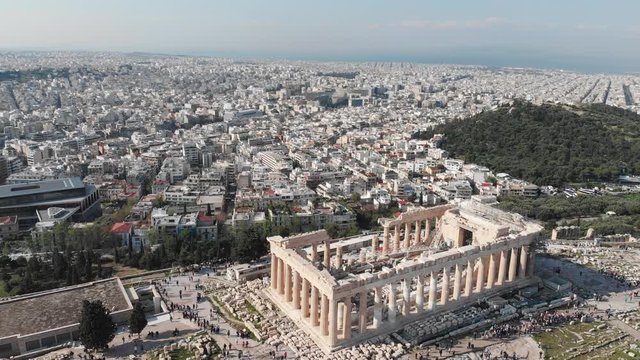 Aerial Drone View of Acropolis and the Partheon - Ancient Greece Citadel, Athens Historic Centre, City View on the Background of Ancient Ruins, Attica, Greece