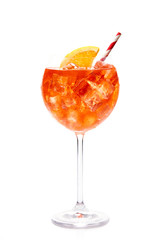 Refreshing Aperol Spritz cocktail with ice and slice of orange