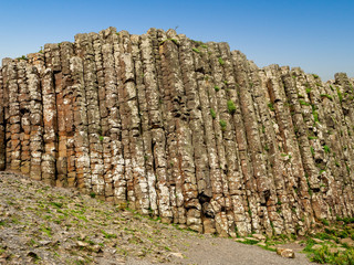 Giants Causeway,  Northern Ireland, UK. Unique natural hexagonal and pentagonal geological...