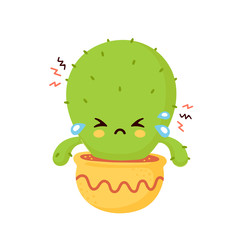 Cute sad cry dried cactus. Vector 