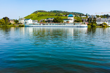 Fototapeta premium View on small German town located in Mosel river valley, quality wine regio in Germany