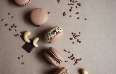 Chocolate macarons background.