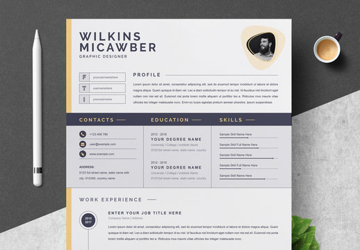 Resume Layout Set with Navy and Gold Elements