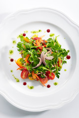Gourmet Salad with Sliced Beef Tongue, Vegetables and Pesto
