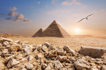 Fototapeta na wymiar The Pyramid of Chephren and the Pyramid of Cheops, beautiful noon view