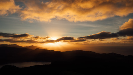 Sunrise at Sao Jorge Island, seen from Castelo Branco at the Azores, Portugal
