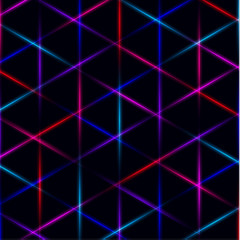 Neon triangle vivid laser grid on dark background. Eps 10
