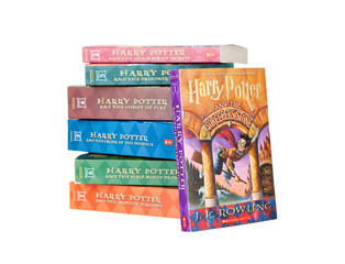 Naklejka premium Saint Louis, MO . USA - 02.02.2011: All Seven Harry Potter Novels By JK Rowling On White Background