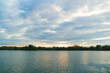 panorama of sunset blue sky with cirrus clouds