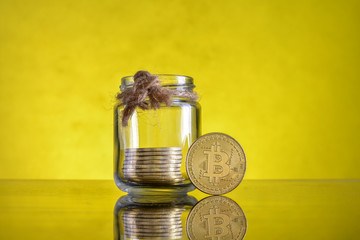 Physical version of Bitcoin, new virtual money. Conceptual image for worldwide cryptocurrency and digital payment system called the first decentralized digital currency