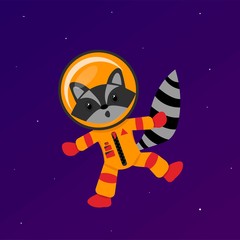 Raccoon in space, colorful character illustration, universe concept. Stylized cartoon animal face vector