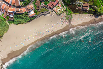 Fototapeta na wymiar Praia dos Moinhos, beach, Sao Miguel, Azores, Portugal, aerial drone wide view