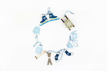 Christmas composition with decorative wooden toys