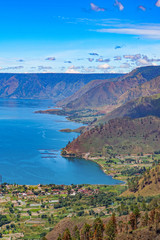 Fototapeta premium Beautiful view of Danau Toba or Lake Toba at Sumatera Utara, Indonesia