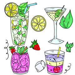 alcohol, bar, basil, berries, berry, beverage, book, cherries, cherry, cocktail, cocktails, coloring, contour, cosmopolitan, design, doodle, drawing, drink, fruit, glass, hot, ice, illustration, isola