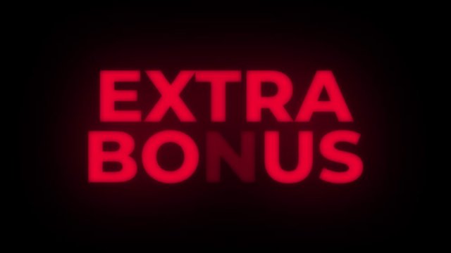Extra Bonus Text Blinking & Flickering Neon Red Sign Promotional Loop Background. Sale, Discounts, Deals, Special Offers. Green Screen and Alpha Matte