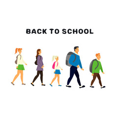 Students going to school. Back to school cute illustrations with children.