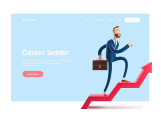 3d illustration. Businessman Billy goes to success. Concept of financial growth. Dashboard with the analysis of finance. Web banner, start site page, infographics, career ladder concept.