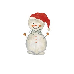 Cute Snowman is drawn by watercolor in hand. Winter and New Year symbol is perfect for all types of design.