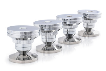 Audio stainless steel cone spike. Set of four adjustable shockproof isolation feet for audio. Stand...