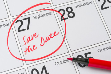 Save the Date written on a calendar - September 27