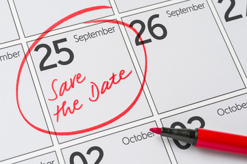 Save the Date written on a calendar - September 25