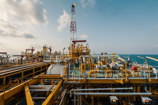 Top side of FPSO offshore vessel with machinery
