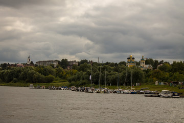 Obraz premium View from the Oka river on the city of Murom Vladimir region Russia cloudy summer day
