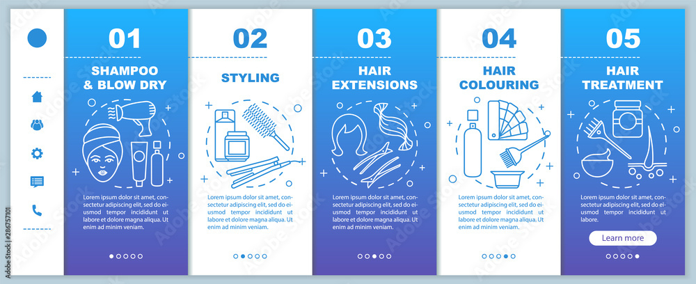 Wall mural hairdresser salon services onboarding mobile web pages vector template. responsive smartphone websit
