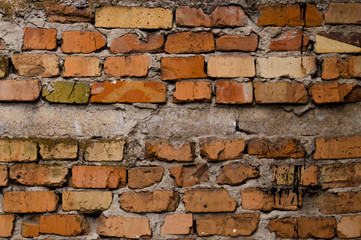 Old red brick. Brickwork. Old brickwork. The wall is built of red brick. Architectural texture.