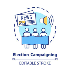 Election concept icon. Election campaigning idea thin line illustration. Political presidential race, propaganda. Marketing strategy. Social influence. Vector isolated outline drawing. Editable stroke