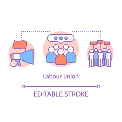 Labour union concept icon. Employee rights protection idea thin line illustration. Trade union. Workers association. Organized group of employee. Vector isolated outline drawing. Editable stroke