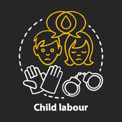 Child labour chalk concept icon. Children exploitation & labor idea. Illegal child work and employment. Kids abuse, maltreatment problem. Vector isolated chalkboard illustration