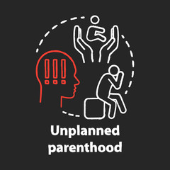 Fototapeta premium Unplanned parenthood chalk concept icon. Single parent idea. Postpartum depression, childbirth stress. Unintended, unwanted pregnancy. Vector isolated chalkboard illustration