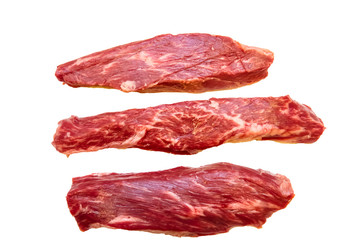 Steak Bottom Sirloin Flap Meat (Bavet) of marbled beef on a white background