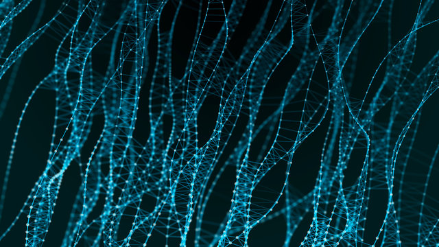 Sound wave. Big data. Data array visual concept. 3D blue glowing abstract background. © Alina