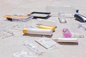 Recycle and reduce plastic waste. Eco lifestyle concept. Garbage recycling.
