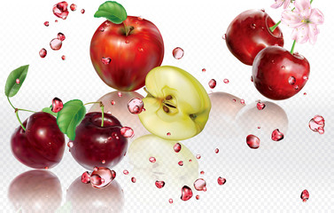 Mix splashes of juices Apple, Cherry, Plum