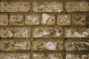 Old white brick. Brickwork. Old brickwork. The wall is built of white brick. Architectural texture. Silicate brick. Dirt on the wall.