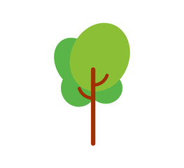Vector illustration, flat green tree. Isolated on white background, can be used as icon for nature designs, maps, landscapes, etc.