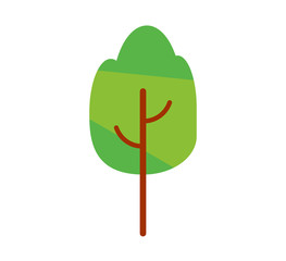 Vector illustration, flat green tree. Isolated on white background, can be used as icon for nature designs, maps, landscapes, etc.