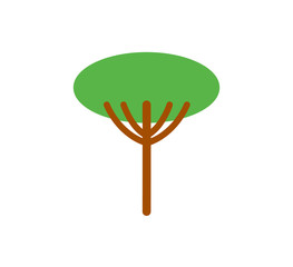 Vector illustration, flat green tree. Isolated on white background, can be used as icon for nature designs, maps, landscapes, etc.