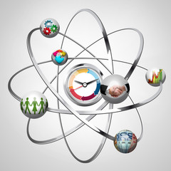 Business idea - work creative concept - atom with electrons - obrazy, fototapety, plakaty