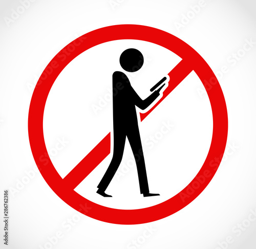 Danger On Road Sign Concept Man With Mobile Phone Walking