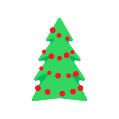 Vector illustration, Christmas tree icon, flat cartoon style, isolated on white background. Applicable as a decorative element for interior designs, greeting postcards, posters, flyers etc.