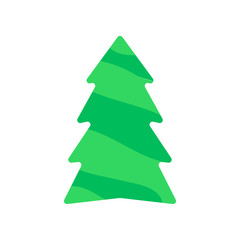 Vector illustration, Christmas tree icon, flat cartoon style, isolated on white background. Applicable as a decorative element for interior designs, greeting postcards, posters, flyers etc.