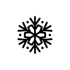 Vector illustration, snowflake icon. Isolated black silhouette on a white background. Applicable as a decorative element for Xmas designs, winter weather concepts etc.